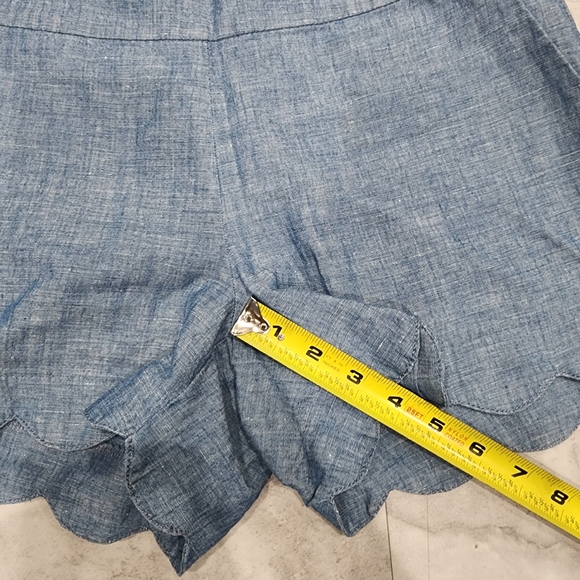 LOFT The Riviera Short Blue Linen Blend Shorts Scallop Hem Size 0 - Picture 4 of 9